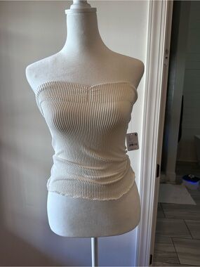 Free People Cream Ribbed Strapless Camisole